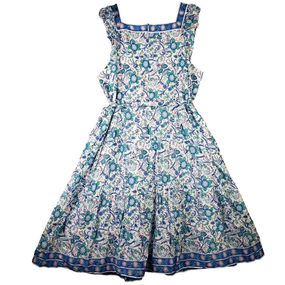 Talbots Blue and Teal Floral Midi Dress - Picture 3 of 8
